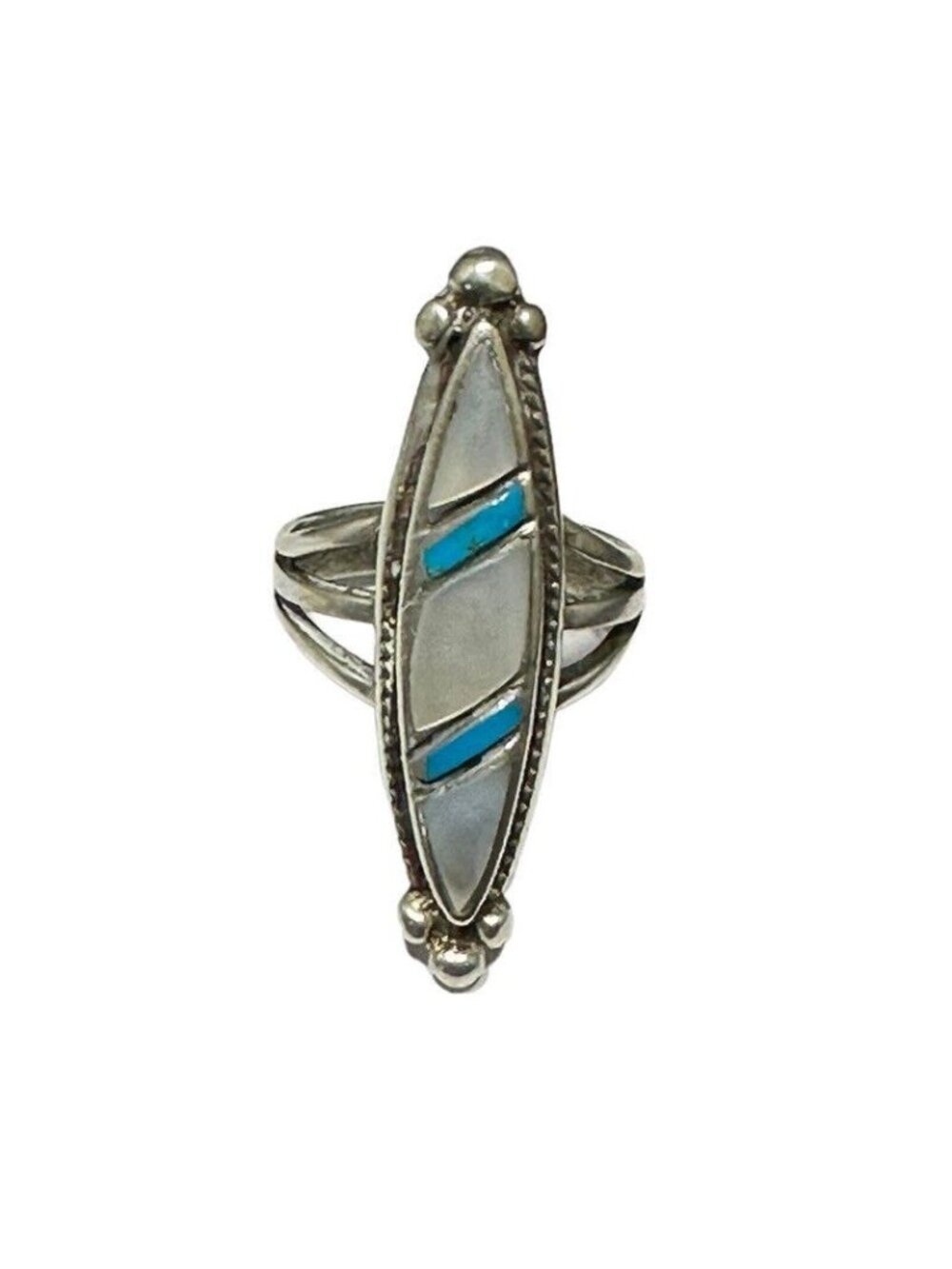 Vintage Navajo Sterling Silver Turquoise and Mother of Pearl Ring Multi Gemstone - Picture 7 of 7